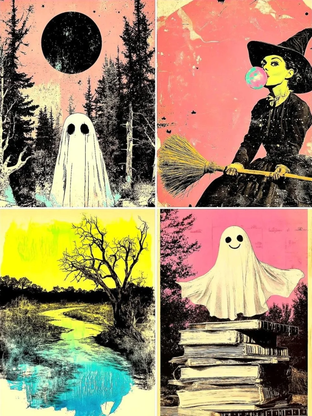 16 Halloween Stickers Large Whimsy Goth Witches Ghosts Monsters with Glitter